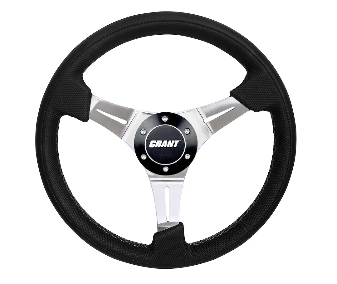 515-1-PS-A – GRANT Steering Wheel, 14 Inch Diameter 3 Spoke Wrapped With Premium Material Polished Aluminum Spokes Wi...